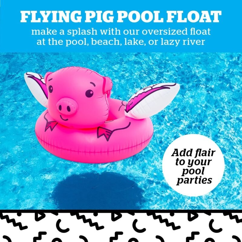 BigMouth Giant Animal Pool Float, Inflatable Floatie Tube, Blow Up Swim Ring, Outdoor Summer Pool Party Water Toy - Flying Pig - Image 2