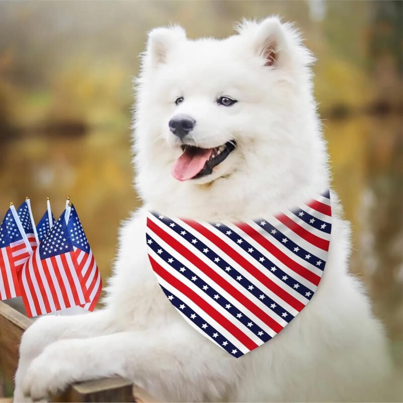 4th of July Dog Bandana Reversible 2 Pack Large, Red White and Blue Patriotic Pet Bandanas Set Adjustable Triangle Holiday Scarves for Memorial Day Medium Large Extra Large Boy Girl Dogs - Image 3