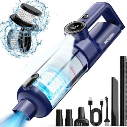 Handheld Vacuum Cordless - Car Vacuum Cleaner with Brushless Motor, 15000Pa Powerful Suction with LED Light, Type C Cable, 2 Fliters, Portable Hand Vacuum for Home, Car, and Office