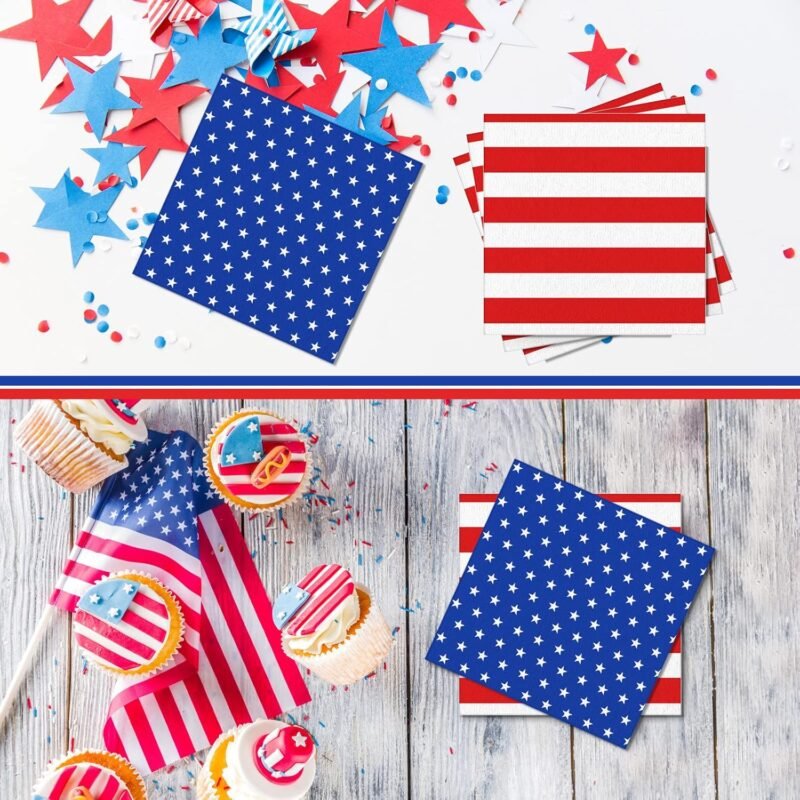 Nuanchu 200 Pcs American Flag Napkins 4th of July Patriotic Red White and Blue Disposable Paper Cocktail Napkins for Veterans Day Election Independence Day Decorations(Stars and Stripes) - Image 5