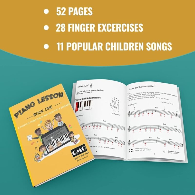 Color Piano and Keyboard Stickers and Complete Color Note Piano Music Lesson and Guide Book for Kids and Beginners; Designed and Printed in USA - Image 3