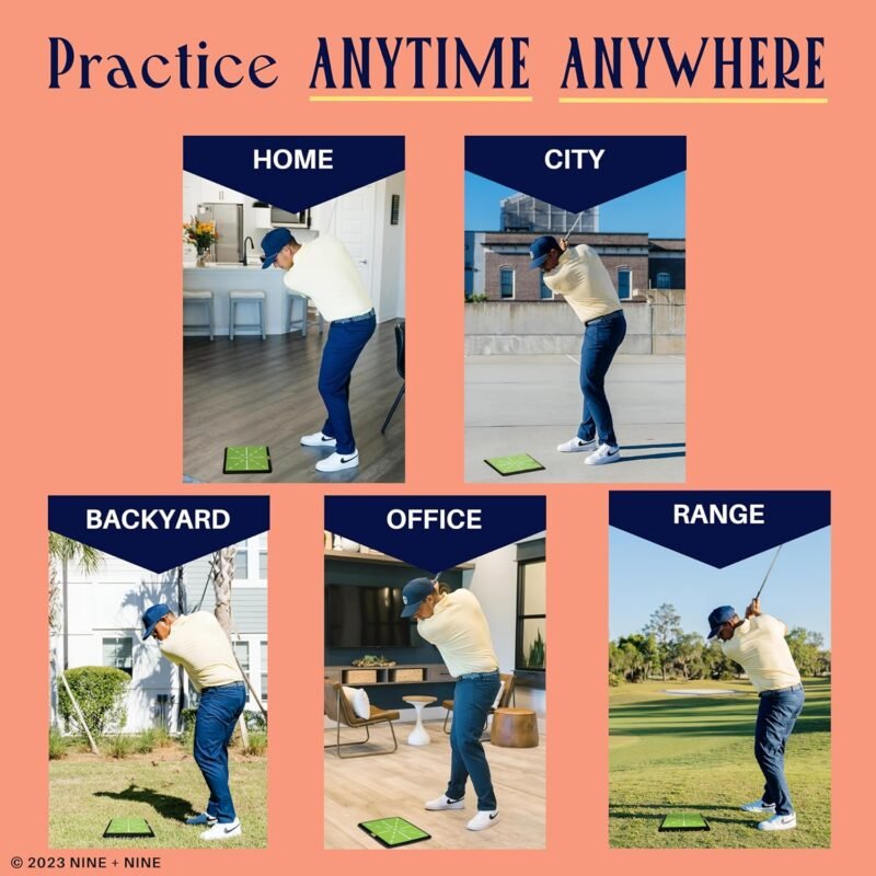 Golf Hitting Mat - Premium Swing Training Mat - Golf Swing Trainer for Path Detection, Fathers Day Golf Gifts -Upgraded 16"x12" with Replaceable Mat, NINE + NINE - Image 8