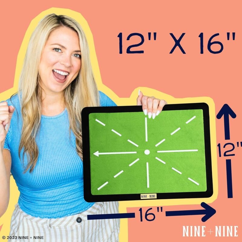 Golf Hitting Mat - Premium Swing Training Mat - Golf Swing Trainer for Path Detection, Fathers Day Golf Gifts -Upgraded 16"x12" with Replaceable Mat, NINE + NINE - Image 3