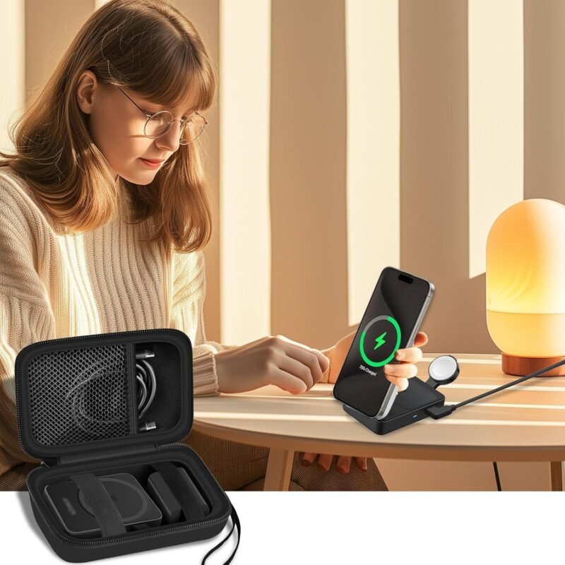 Case for Anker MagGo 3-in-1 for MagGo UFO Charging Station,for Augnner for Iseyyox for Apple MagSafe Duo for LISEN for RTOPSMagSafe Wireless Charger Foldable Magnetic Charging Stand Storage Box-Black - Image 6