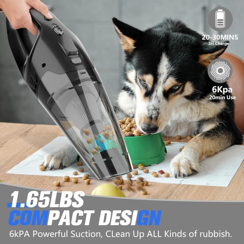 Handheld Vacuum Cordless Rechargeable 3-in-1, USB Charge, Car Vacuum with LED, HEPA Filter, 1.65LBs Lightweight Vacuum Cleaner for Dust, Pet Hair - Image 2