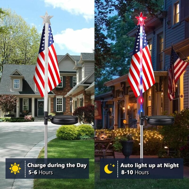 6 Pack 4th of July Decorations Outdoor Solar Lights, Red White and Blue Star Lights for National Day with American Flag, 2 Modes Waterproof Patriotic Light for Independence Memory Day Garden Yard Path - Image 5