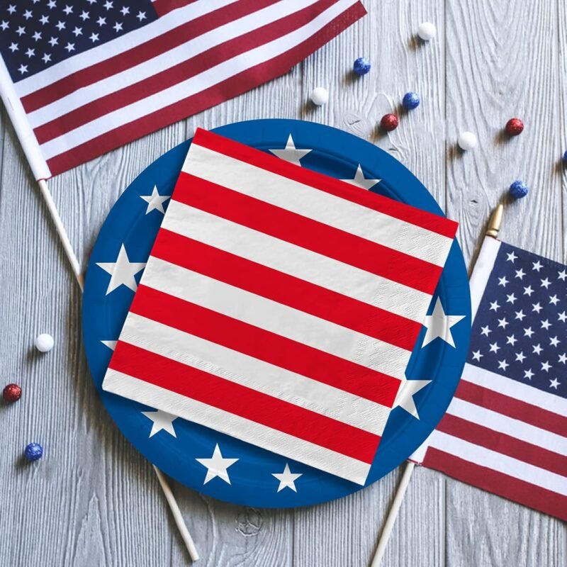 American Flag Patriotic Party Supplies Disposable dinner paper plates dessert paper plates Napkins and Cocktail napkins for Veterans Day Election Day 4th of July Independence Day Decorations, Serve 50 - Image 7