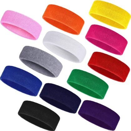 Bememo 12 Pcs Sweatbands Sport Headbands for Men & Women Basketball Headband Sport Competitions Sweat Headbands Running Terry Cloth Moisture Wicking for Yoga,Tennis,Gym,Exercise