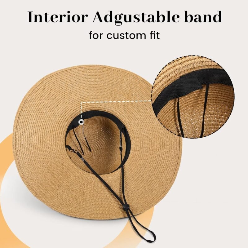 Beach Sun Straw Hats for Women, UPF 50+ UV Sun Protection Wide Brim Summer Straw Hat Foldable Packable Roll up Cap - Image 3