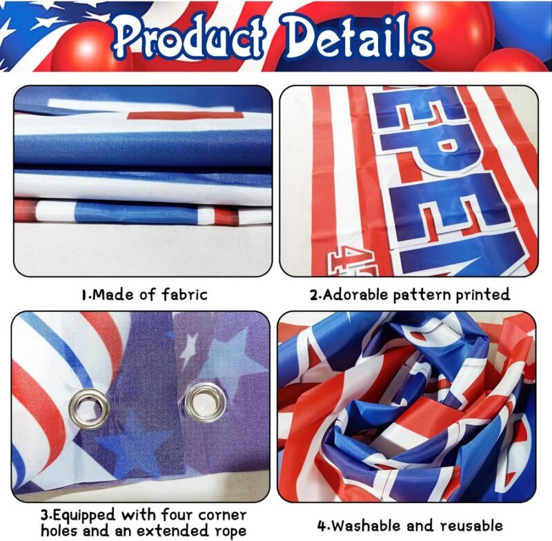 YQUQWN, 4th of July Banner - 120 x 20 Inch, Independence Day Banner for Independence Day Decorations, Independence Day Outdoor Backdrop Yard Sign Patriotic Hanging Decor, 4th of July Party Supplies - Image 4