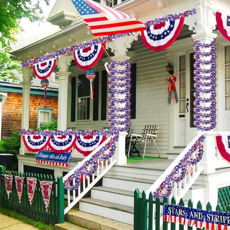 4th of July Garland Decorations,50Ft Glitter Tinsel Patriotic Decor for Tree Car Golf Cart Parade Float Bike Party Table Yard Door Boat Indoor Outdoor Holiday Home - Image 5
