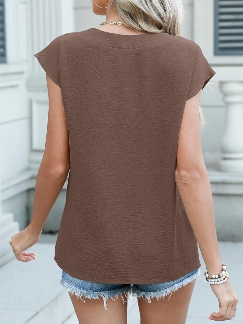 ANRABESS Women Tops Cap Sleeve Textured Dressy Casual V Neck Shirts 2025 Summer Business Work Blouses Outfits - Image 5