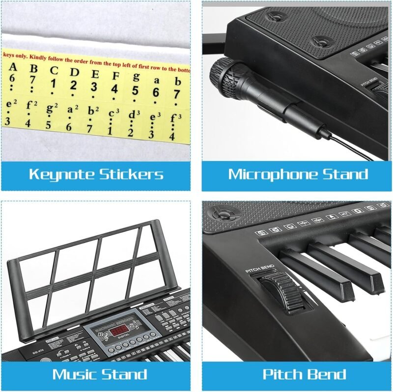 61 Key Keyboard Piano for Beginners with Stand Bench, Lighted Keys in Follow Mode, 70 Demos, 200 Tones/Rhythms, Pitch Bend, Metronome, Sustain, Sync, Chord, Dual Key, Key Drum, Program - Image 9