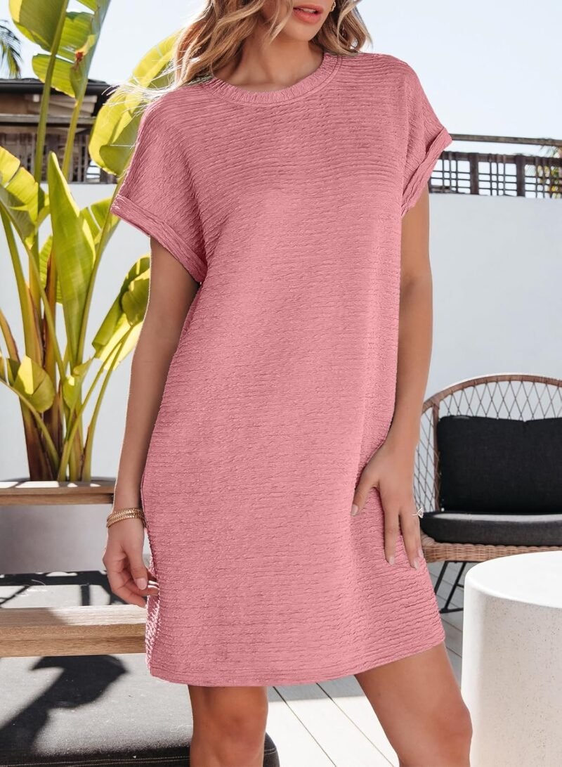 EVALESS Womens Summer Dresses Fashion 2025 Short Sleeve Spring Mini Dress Casual Beach Vacation Clothes Dresses - Image 3