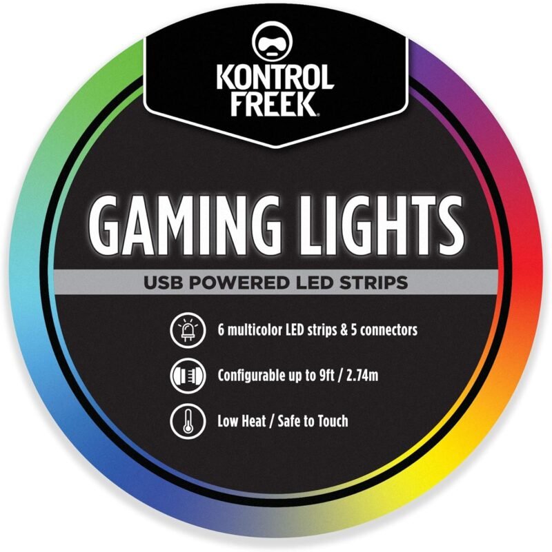 KontrolFreek Gaming Lights: LED Strip Lights, USB Powered with Controller, 3M Adhesive for TV, Console, PC, Wall (9 ft)