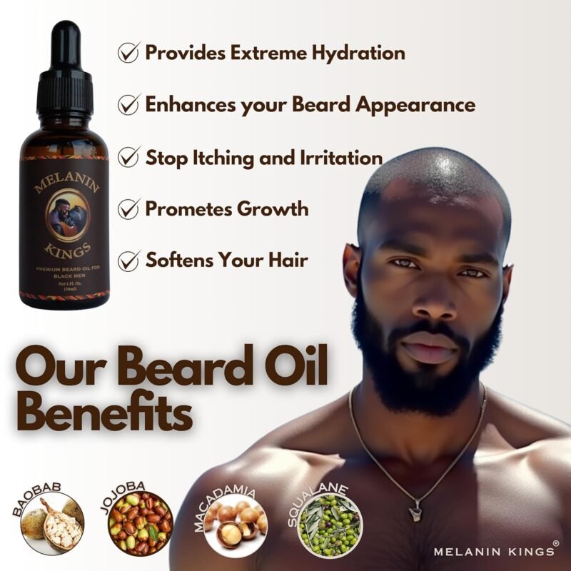 Melanin Kings Beard Grooming Kit for Men - Formulas With Ancient African Natural Ingredients | Beard Wash, Oil, Balm, Brush, Comb, Trimming Scissors - Image 4
