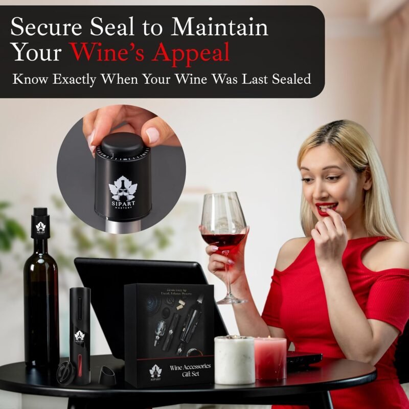 Electric Wine Opener Set - 5-in-1 Premium Wine Gift Set with Electric Opener, Aerator, Stopper, Foil Cutter & Gift Box– Rechargeable Wine Bottle Opener for Opening,Pouring & Preserving - Image 9