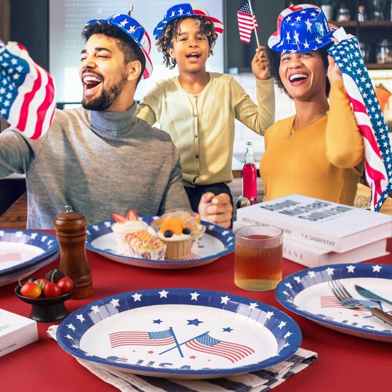 50 Count 4th of July Plates Oval Blue Paper Plates 12 inch x 10 inch - Patriotic Decorations for Independence Day, 4th of July Party Supplies - Image 6