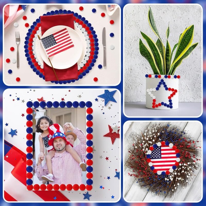 SEPGLITTER Red White Blue Pom Poms Balls, 1000Pcs 1 cm/0.4inch 4th of July Pom Poms Balls for Independence Day Patriotic Veterans Party Memorial Crafts Making DIY Holiday Decorations Supplies - Image 7
