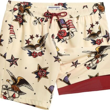 maamgic 7 Inch Mens Swim Trunks with Compression Liner Board Shorts with Zippered Pocket Bathing Suit for Beach Vacation