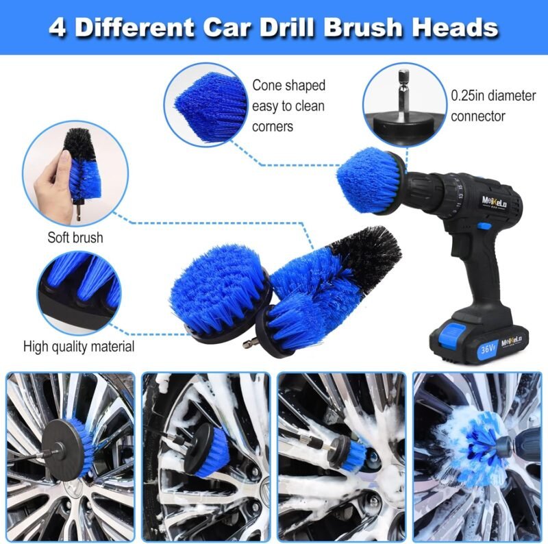 Car Detailing Kit, 18Pcs Car Detailing Brush Set, Car Cleaning Kit, Drill Brush Set, Car Detailing Brushes, Tire Brush - Car Wash Kit, Car Cleaning Tools brushes for Interior, Exterior, Wheels - Image 2