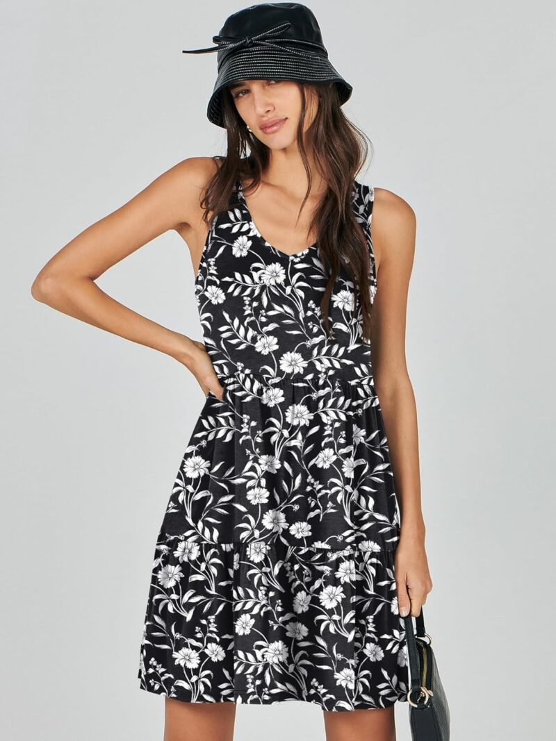 ANRABESS Womens Summer Casual Tank Dress Sleeveless V Neck T Shirt Sundress Flowy Tiered Swing Mini Beach Vacation Dresses - Image 4
