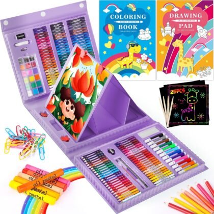 School Office Teacher Supplies for Kids and Adults, iBayam 251-Piece Classic Art Kit with Travel Box: Oil Pastels, Crayons, Colored Pencils, Watercolors, Sketch Book & Coloring Book - Art Supplies Set