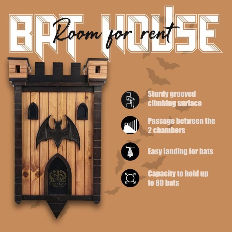 Furry & Fancy Bat Houses for Outdoors – Gothic Bathouse for Outdoors Hanging – Large 2-Chamber Bat Cave for Up to 80 Bats – Handmade Wooden Castle Bat House for Outside – Easy Installation - Image 4