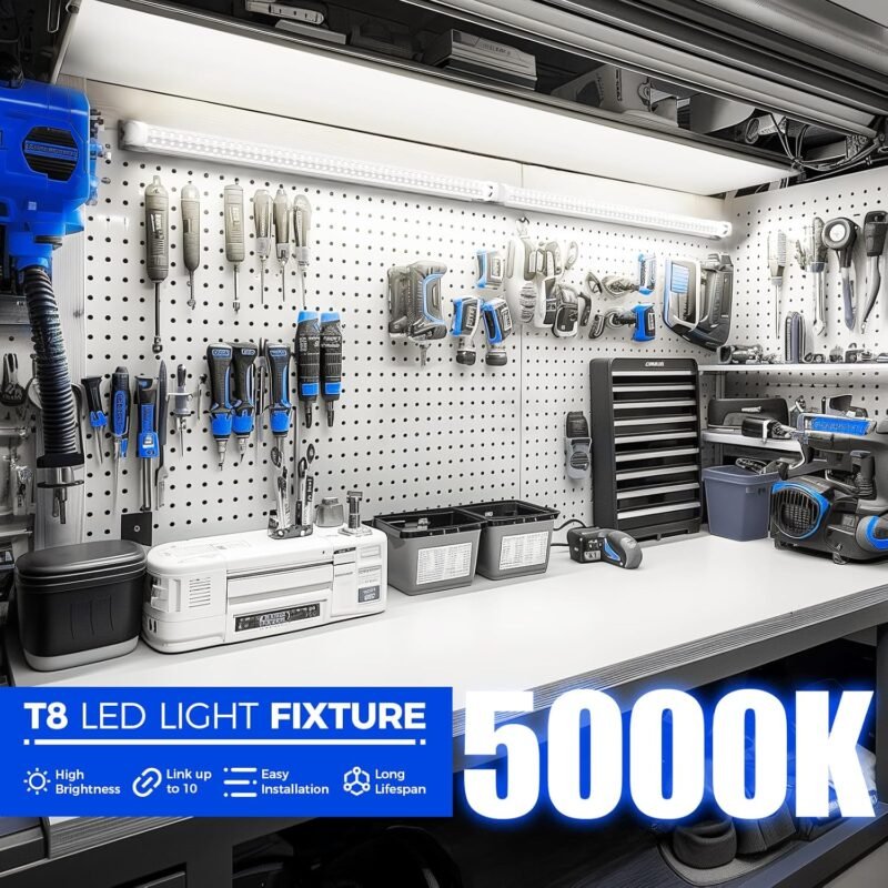 Barrina LED Shop Lights 2FT, 20W 3000LM 5000K, T8 LED Light Fixture, Clear Cover, Ceiling and Utility Shop Light, Linkable Tube Lights for Room, Garage, Workbench, Warehouse, 2 Packs - Image 4