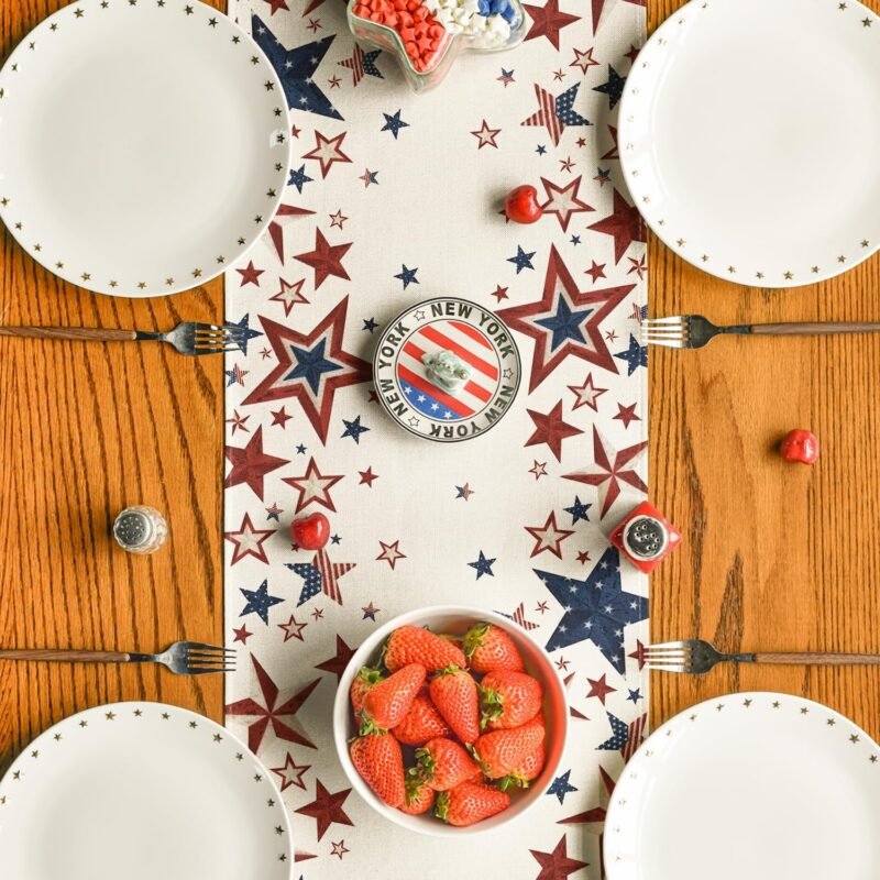 Artoid Mode Old Style Stars American Flag 4th of July Table Runner, Memorial Day Kitchen Dining Table Decoration for Home Party Decor 13x72 Inch - Image 3