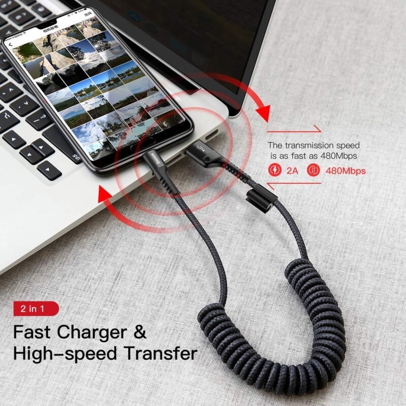 Baseus USB Type C Cable for Car, 100W Retractable Coiled USB A to USB C Fast Charger Cord, Nylon Braided Carplay Cable Compatible with iPhone15/Pro/Plus/Pro Max, Galaxy S24 S23, Note 20 (3.3ft) - Image 8