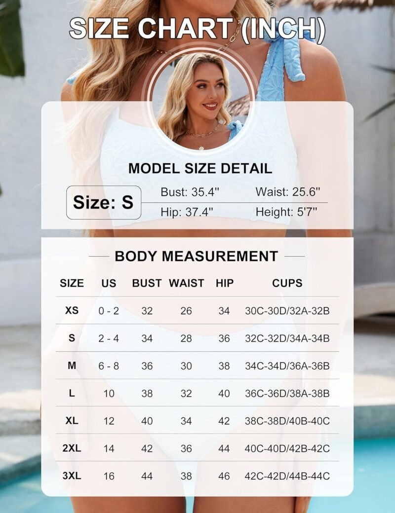 Blooming Jelly Womens High Waisted Bikini Set Tie Strap Jacquard Terry Cloth 2 Piece Swimsuit Modest Cute Retro Bathing Suit - Image 6