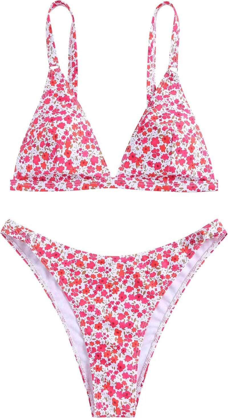 ZAFUL Women's 2 Piece Floral Print Swimsuit Triangle String High Cut Bikini Sets Bathing Suit - Image 3