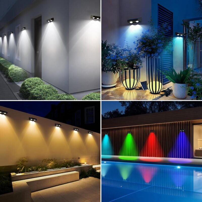 Brizled Solar Fence Lights Outdoor, 8 Pack 11 Modes & 9 Colors - Warm White/Cool White/RGB Color Changing Solar Wall Lights, 100 Lumens IP65 Waterproof Outdoor Lighting for Railing Wall Fence Deck - Image 6
