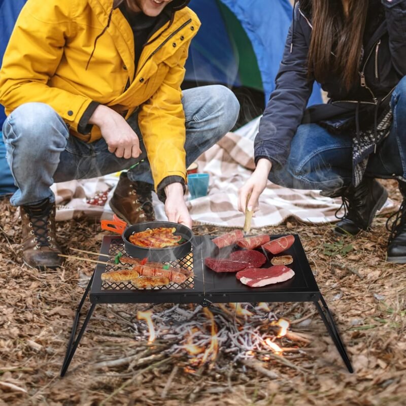 Lineslife 17'' Folding Campfire Grill Grate and Griddle, Portable Heavy Duty Steel Fire Pit Cooking Grill Grate, Camp Fire Cooking Equipment for Outdoor BBQ Picnic, Black - Image 8