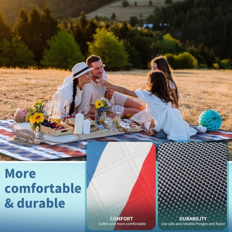 ANJ Outdoors (2025 Upgrade) Extra Large Waterproof Picnic Blankets | Foldable Sandproof Beach Blanket N Outdoor Blanket | 5-Layer Machine Washable Soft Picnic Mat for Camping, Grass, Park N Stadium - Image 5