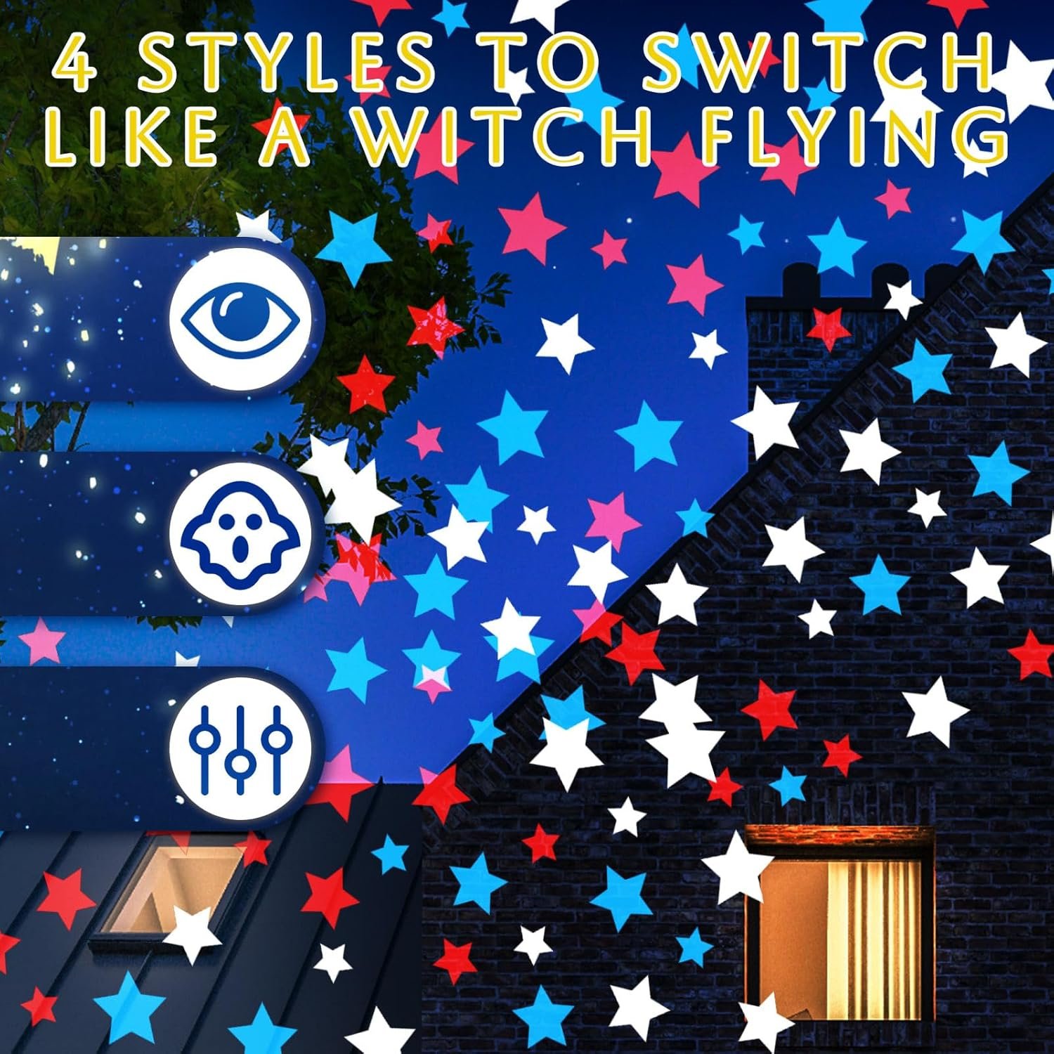 Independence Day Projector Lights 4th of July Projector Patriotic Waterproof Outdoor Indoor LED Spotlight with Dynamic American Flag Patterns for Garden Yard Party Decor(Star) - Image 2