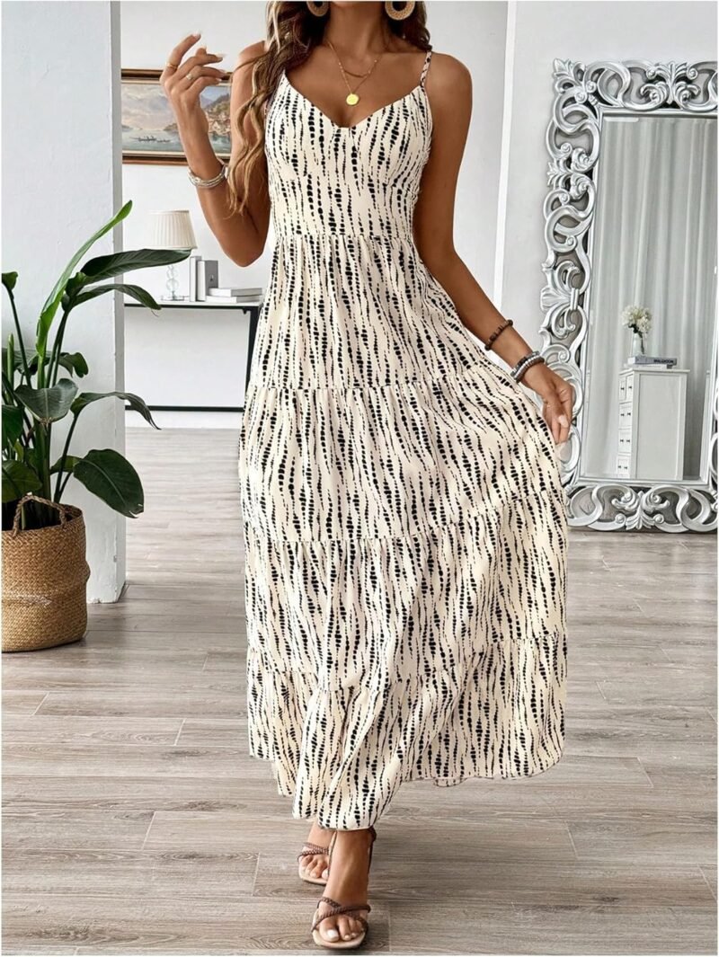 SweatyRocks Women's Summer Maxi Dress V Neck Bow Tie Cutout Boho Vacation Ruffle Long Dresses - Image 3