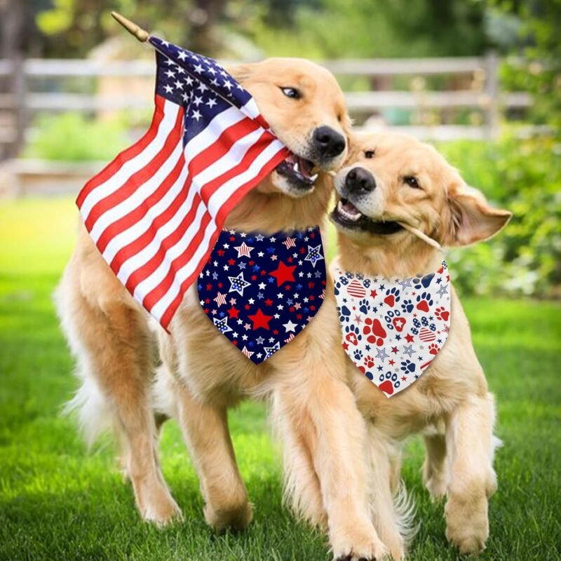 4th of July Dog Bandana Reversible 2 Pack Large, Red White and Blue Patriotic Pet Bandanas Set Adjustable Triangle Holiday Scarves for Memorial Day Medium Large Extra Large Boy Girl Dogs - Image 2