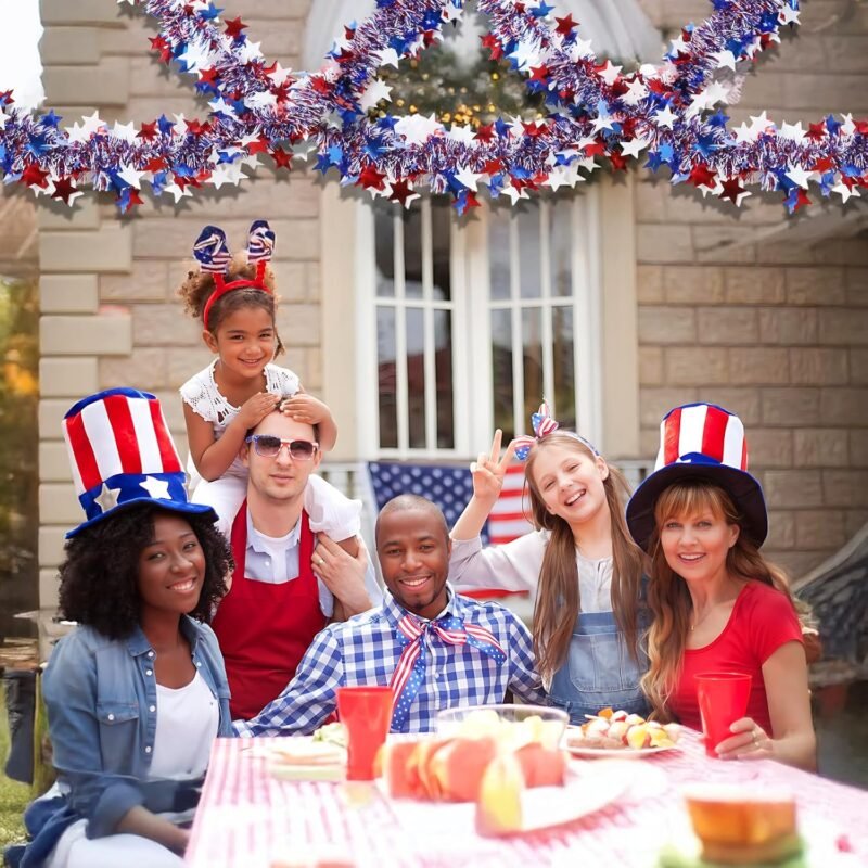 4th of July Garland Decorations,50Ft Glitter Tinsel Patriotic Decor for Tree Car Golf Cart Parade Float Bike Party Table Yard Door Boat Indoor Outdoor Holiday Home - Image 4