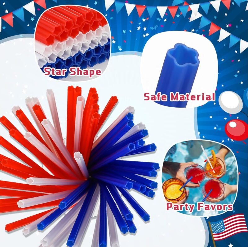 120 Pcs Independence Day Plastic Straws Red Blue White Star Shaped Straws Disposable Drinking Cute Straw for 4th of July Party Beverage Cocktail Patriotic Memorial Day Supplies - Image 4