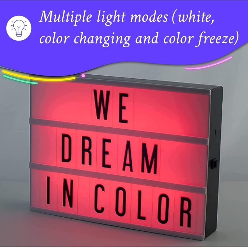 My Cinema Lightbox - RGB Color Changing Cinema Light Box Sign with 100 LED Letters and Numbers - Personalized Neon Message Board, 7.8" x 5.9" Marquee Light Up Display for Home or Events - Image 2