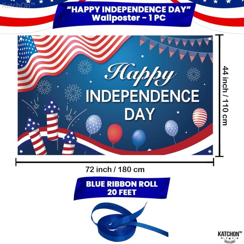KatchOn, XtraLarge Happy Independence Day Banner - 72x44 Inch | 4th of July Banner, Independence Day Decorations | 4th of July Backdrop, 4th of July Decorations - Image 2