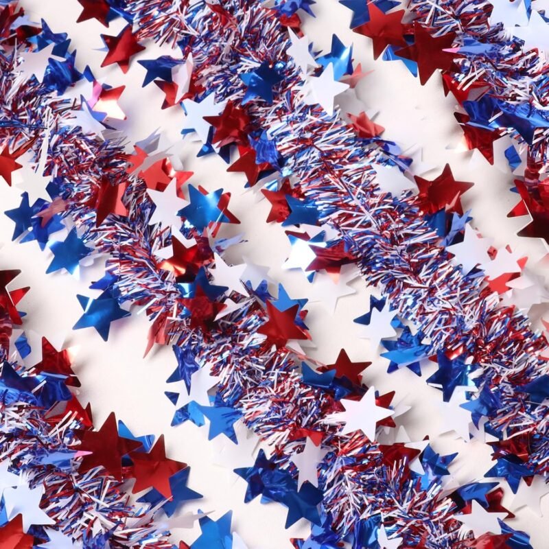 4th of July Garland Decorations,50Ft Glitter Tinsel Patriotic Decor for Tree Car Golf Cart Parade Float Bike Party Table Yard Door Boat Indoor Outdoor Holiday Home - Image 3