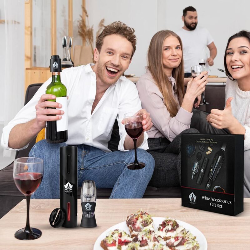 Electric Wine Opener Set - 5-in-1 Premium Wine Gift Set with Electric Opener, Aerator, Stopper, Foil Cutter & Gift Box– Rechargeable Wine Bottle Opener for Opening,Pouring & Preserving - Image 3