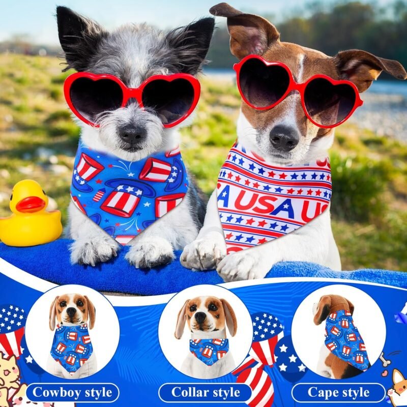 72 Pcs 4th of July Dog Bandanas Bulk Independence Day Triangle Scarf Patriotic Cat Bibs Puppy Scarf Red White and Blue Pet Bandanas for Puppy Cat Birthday Party Costume - Image 4