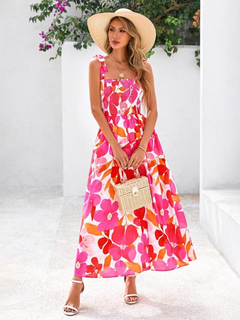 PRETTYGARDEN Womens Summer Dresses Floral Sleeveless Smocked Maxi Dress Boho Spaghetti Strap A Line Flowy Beach Long Sundress - Image 3