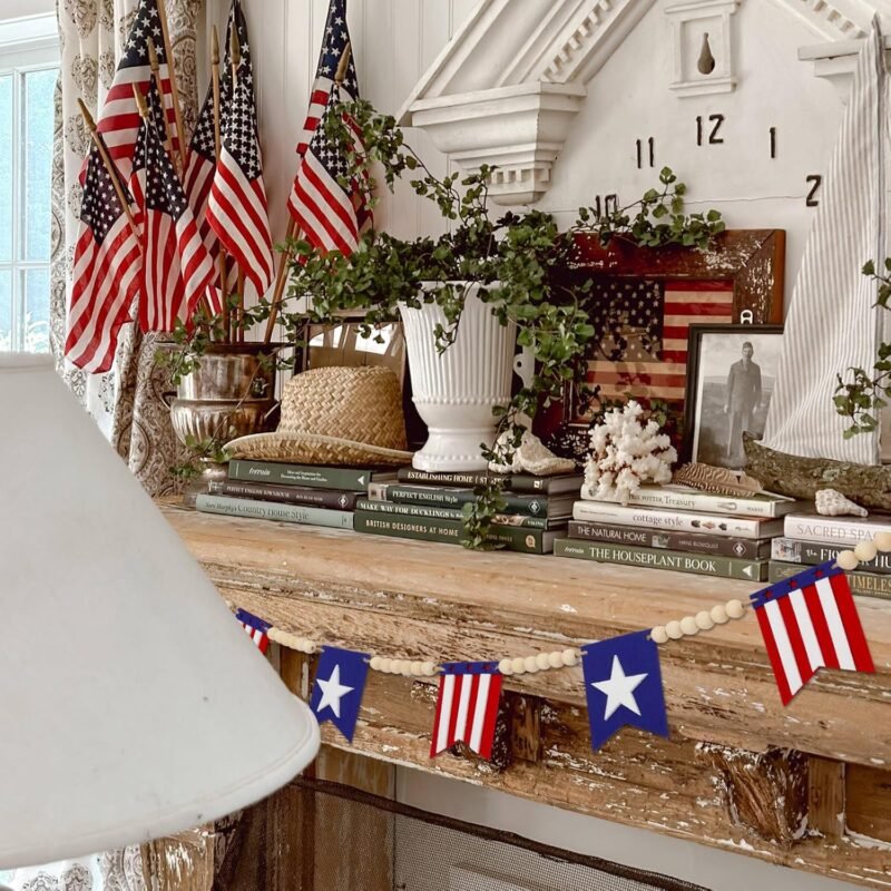 5.1 FT 4th of July Patriotic American Flag Wood Bead Garland Banner - Independence Day Decorations for Fireplace Mantle, Red White Blue Decor for Memorial Day, Veterans Day & Party Supplies - Image 5