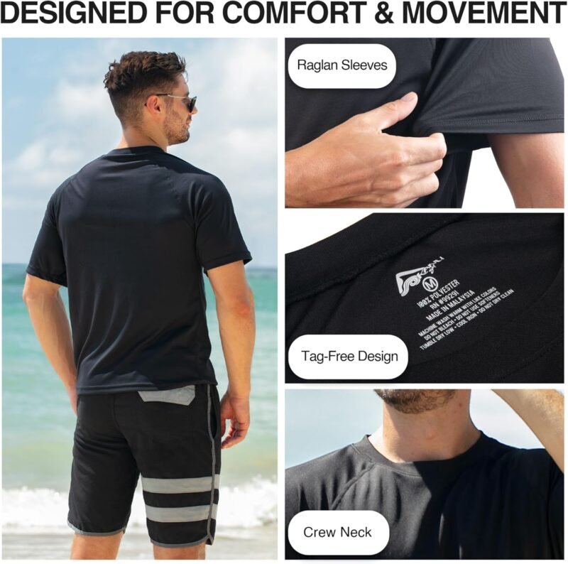 Kanu Surf Men's Short Sleeve UPF 50 Swim Shirt Rash Guard Sun Shirt (Regular & Extended Sizes) - Image 3