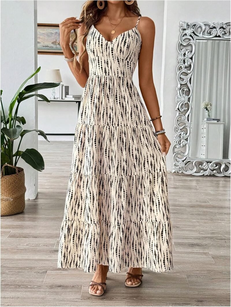 SweatyRocks Women's Summer Maxi Dress V Neck Bow Tie Cutout Boho Vacation Ruffle Long Dresses - Image 4